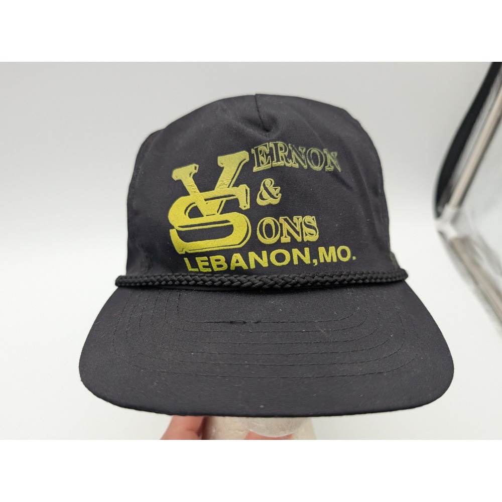 Vintage Otto Cap Vernon & Sons Lebanon MO Black Rope Hat Adjustable Strapback